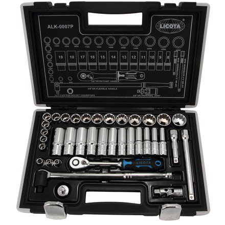 Licota ALK-0007P Набор торцевых головок 3/8" 12гр. 37пр. 6-24 мм spline