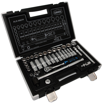 Licota ALK-0007P Набор торцевых головок 3/8" 12гр. 37пр. 6-24 мм spline