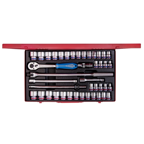 Набор торцевых головок с принадлежностями KING TONY 4042CR02, 1/2", двенадцатигранные, 10-32 мм, 5/16"-1-1/4", 42 предмета