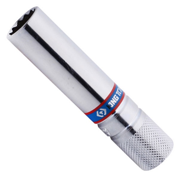 Головка свечная двенадцатигранная 3/8", 14 мм, L = 90 мм, резиновый фиксатор KING TONY 36C014