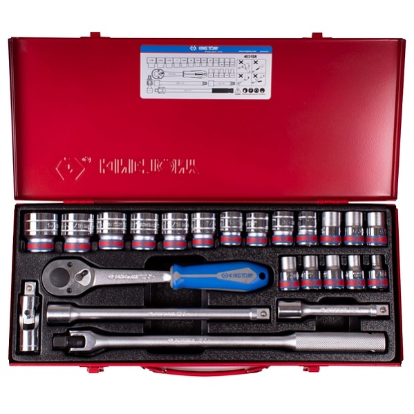 Набор торцевых головок с принадлежностями 1/2", двенадцатигранные, 3/8-1&1/4", 23 предмета KING TONY 4031SR