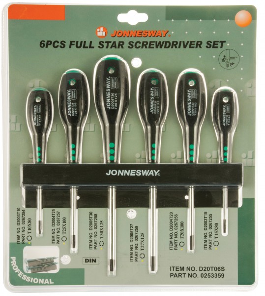 Набор отверток JONNESWAY Torx D20T06S. 6 предметов