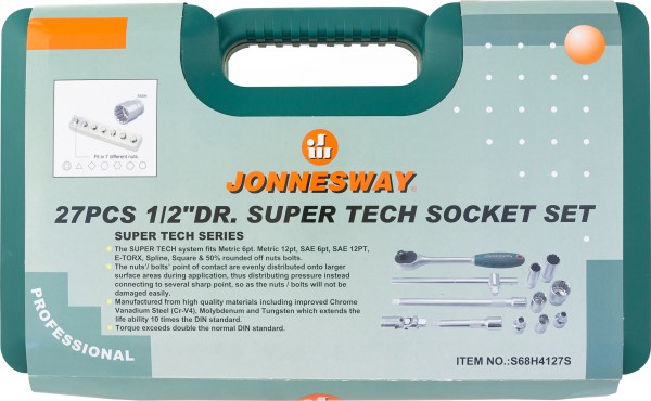 Набор головок торцевых S68H4127S, 1/2"DR Super Tech, 27 предметов