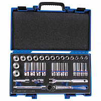 Набор торцевых головок с принадлежностями 3/8", двенадцатигранные, 7-24 мм, 33 предмета, в комплекте бейсболка KING TONY M3033MRV