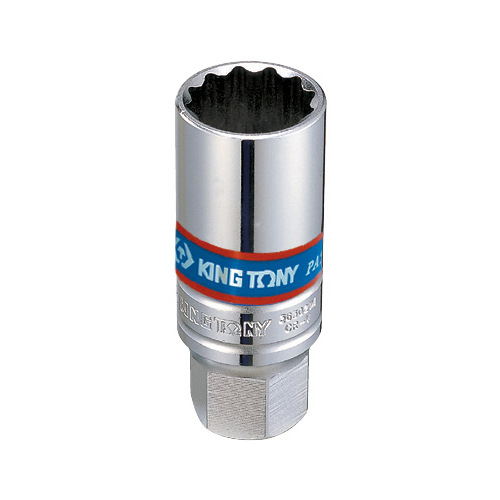 Головка свечная двенадцатигранная 3/8", 21 мм, L = 70 мм, резиновый фиксатор KING TONY 363021