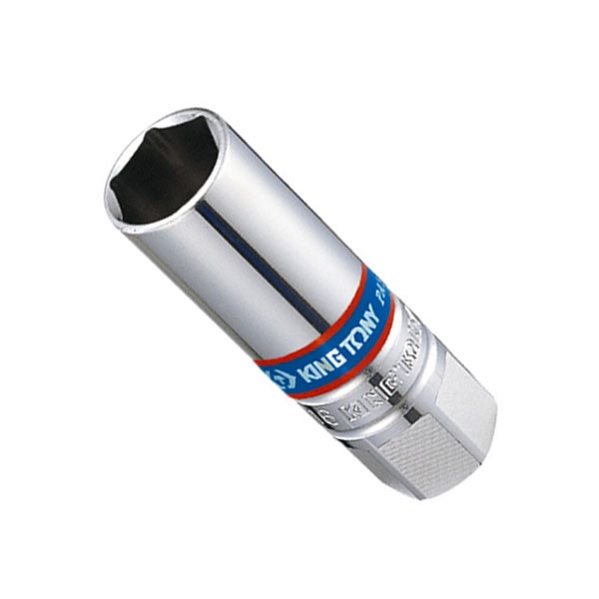 Головка свечная шестигранная 3/8", 16 мм, L = 70 мм, резиновый фиксатор KING TONY 363516