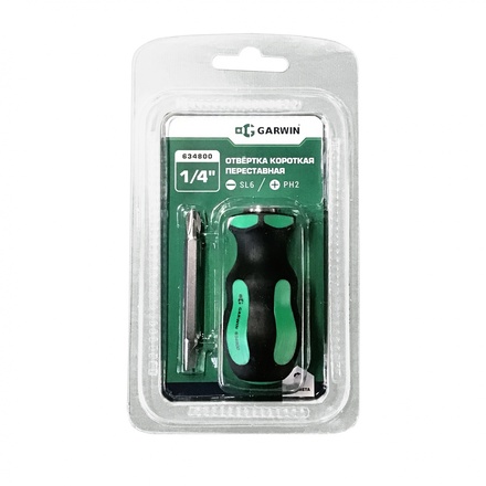 GARWIN PRO 634800 Отвертка короткая переставная SL6.0/PH2
