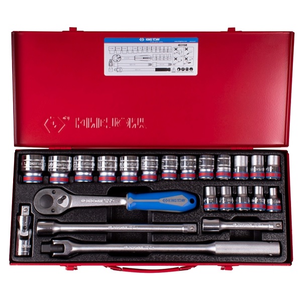 Набор торцевых головок с принадлежностями 1/2", шестигранные, 3/8-1&1/4", 23 предмета KING TONY 4531SR