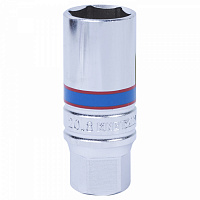Головка свечная шестигранная 3/8", 21 мм, L = 70 мм, резиновый фиксатор KING TONY 363521