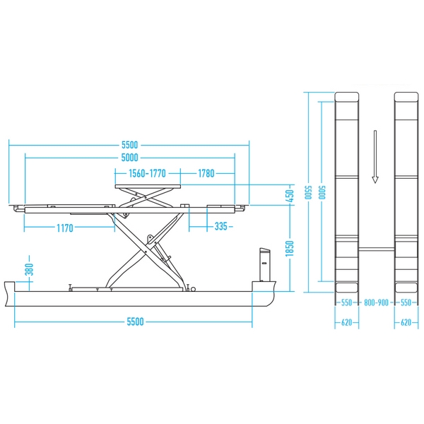 Подъемник ножничный электрогидравлический для сход-развала 5.5 т 380В заглубляемый 2 уровня NORDBERG N635-5,5