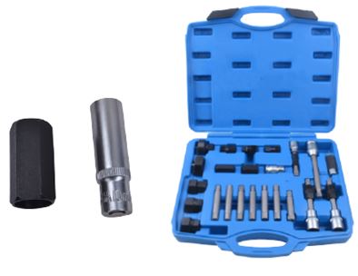 Набор для снятия шкивов генераторов:1/2''биты: М10, Т50х110мм, 10мм, биты: М8, М10, Н8, Н10, Т40, Т50x75мм, битодержатель 1/2''хF10мм, (24пр.) в кейсе.