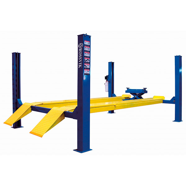 Подъемник четырехстоечный ROSSVIK V4-4.5 (ручная траверса 2 т, без поворотных кругов, синий RAL5015)