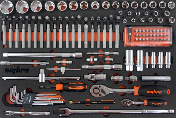 Набор головок торцевых Ombra OMT131STE, 1/4", 1/2" DR с аксессуарами и вставками-битами