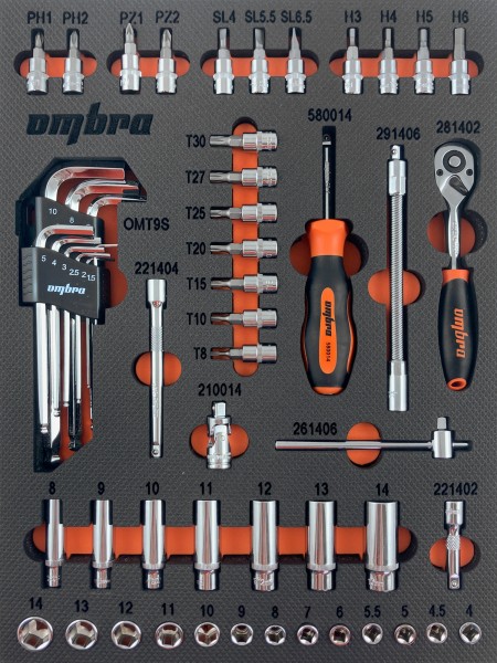 Набор головок торцевых Ombra OMT54STE, 1/4" DR с аксессуарами