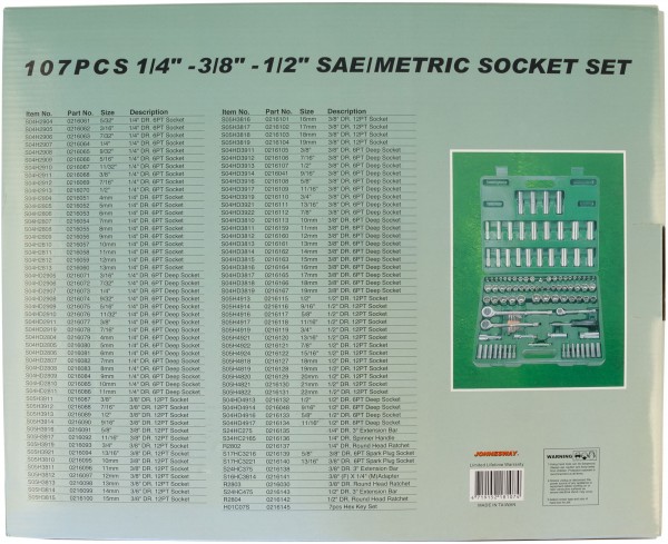 Набор инструмента универсальный JONNESWAY S05H48107S (1/4", 3/8", 1/2") 107 предметов