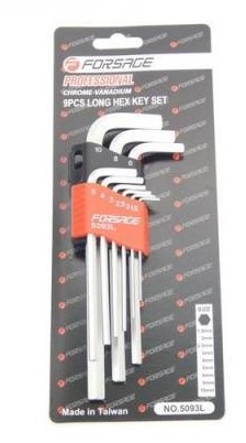 Набор ключей Г-образных 6-гранных длинных 9пр. (1.5, 2, 2.5, 3-6, 8, 10мм)в пластиковом держателе