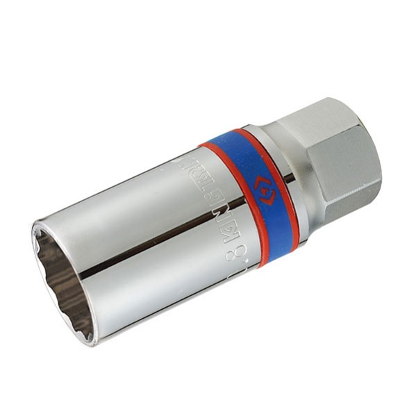 Головка свечная двенадцатигранная 1/2", 21 мм, L = 70 мм, резиновый фиксатор KING TONY 463021R