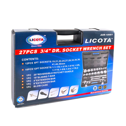 Licota ASK-10061 Набор торцевых головок 3/4" дюйм. и метр. 26пр. (1"-2", 19-50 мм)