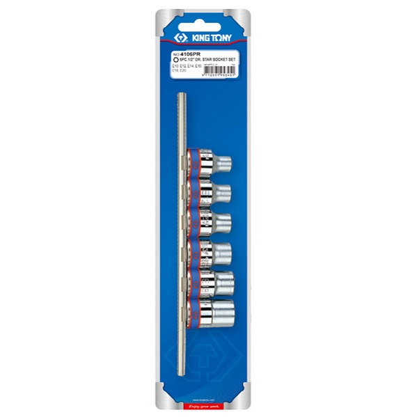 Набор торцевых головок 1/2", TORX Е-стандарт, E10-E20, 6 предметов KING TONY 4106PR