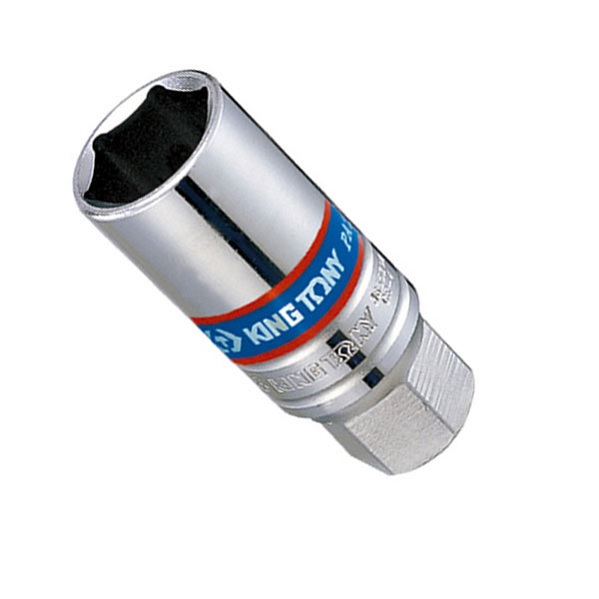 Головка свечная шестигранная 3/8", 21 мм, L = 70 мм, резиновый фиксатор KING TONY 363521