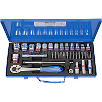Набор торцевых головок с принадлежностями 1/2", двенадцатигранные, 10-32 мм, 35 предметов, в комплекте машинка KING TONY P4035MR01
