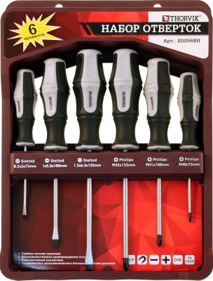 Набор отверток стержневых с крепежной планкой Thorvik SDS06BH (6 предметов)