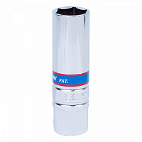 Головка свечная шестигранная 3/8", 16 мм, L = 70 мм, резиновый фиксатор KING TONY 363516