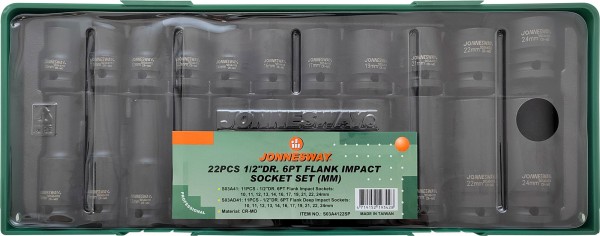 Набор головок ударных 1/2"DR в ложементе 10-24 мм 22 предмета JONNESWAY S03A4122SP