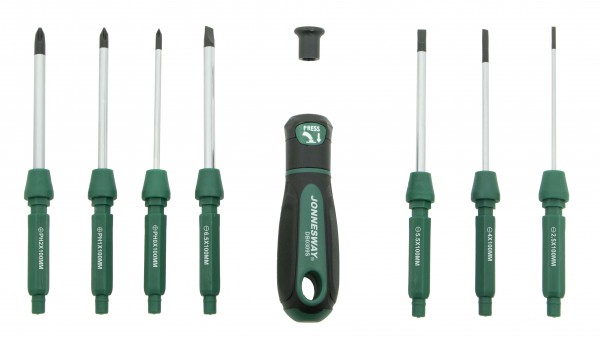 Отвертка со сменными стрежнями в наборе, 9 предметов