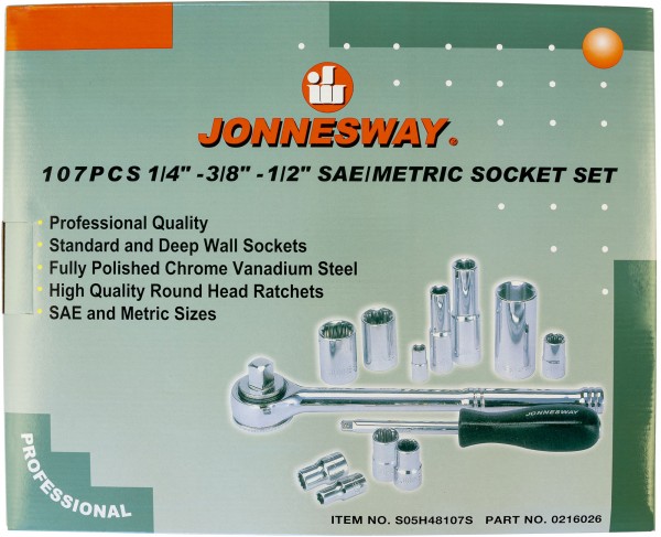 Набор инструмента универсальный JONNESWAY S05H48107S (1/4", 3/8", 1/2") 107 предметов