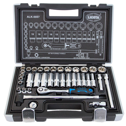 Licota ALK-0007 Набор торцевых головок 3/8" 6гр. 37пр. 6-24 мм super lock