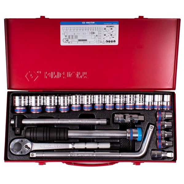 Набор торцевых головок с принадлежностями 1/2", шестигранные, 10-32 мм, 24 предмета KING TONY 4533MR03