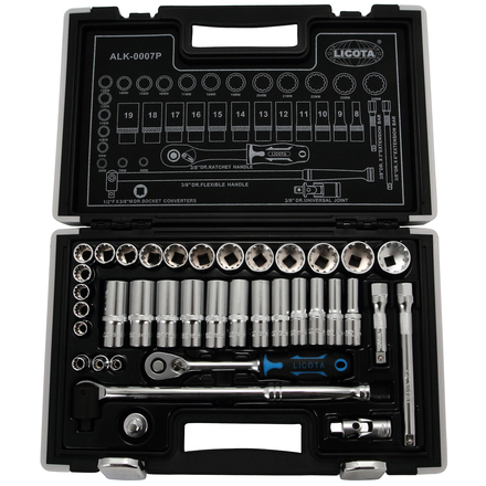 Licota ALK-0007P Набор торцевых головок 3/8" 12гр. 37пр. 6-24 мм spline