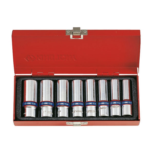 Набор глубоких торцевых головок 3/8", шестигранные, 10-19 мм, 8 предметов KING TONY 3508MR