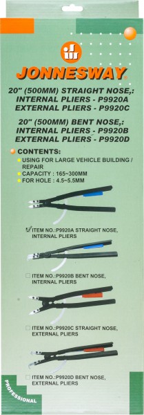 P9920A Щипцы для стопорных колец с фиксатором прямые, сжим, 165-300 мм, 4.5-5.5 мм, 500 мм