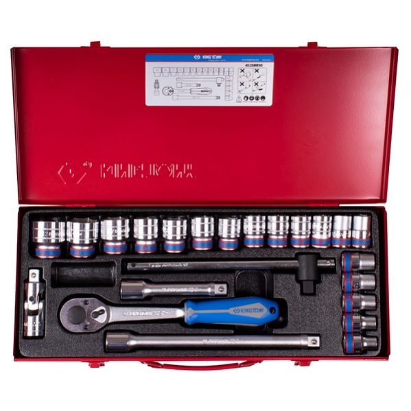 Набор торцевых головок с принадлежностями 1/2", шестигранные, 10-32 мм, 23 предмета KING TONY 4528MR90