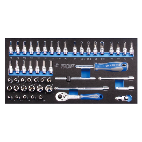 Набор торцевых головок с принадлежностями 1/4", шестигранные, 4-14 мм, 50 предметов KING TONY 2550MRV