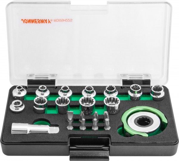 Головки торцевые SPLINE М4-13 с дисковым трещоточным механизмом и аксессуарами в наборе 22 предмета JONNESWAY RD05H22S