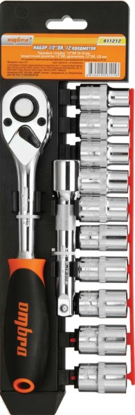 Набор головок торцевых 911212, с аксессуарами 1/2"DR, 10-19 мм, 12 предметов