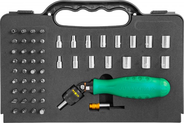 Отверточная рукоятка трещоточная в наборе JONNESWAY DR0253S. 53 предмета