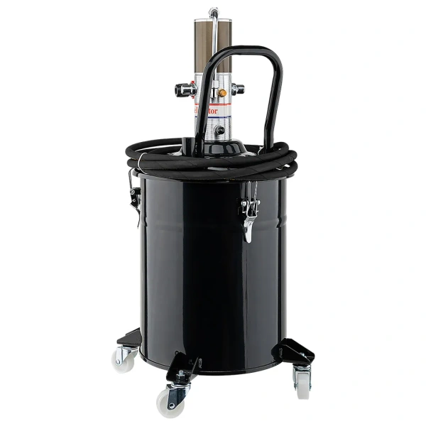 Нагнетатель смазки пневматический перекатной с емкостью 20л(50:1,пр-ть:0-0.85 л/мин, давление смазки:300-400bar,давление воздуха:6-8bar,шланг:4м)