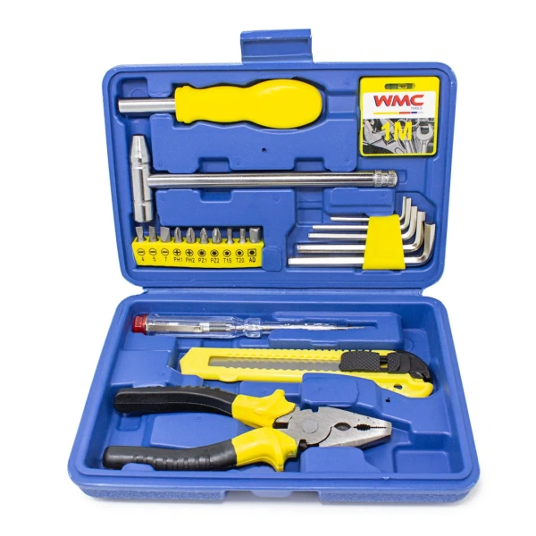 Набор инструментов 21пр.(плоскогубцы,нож,рулетка,отвертка-индикатор,биты,шестигранники)