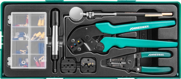 Пресс-клещи обжимные с аксессуарами и расходными материалами в ложементе JONNESWAY V1311SP