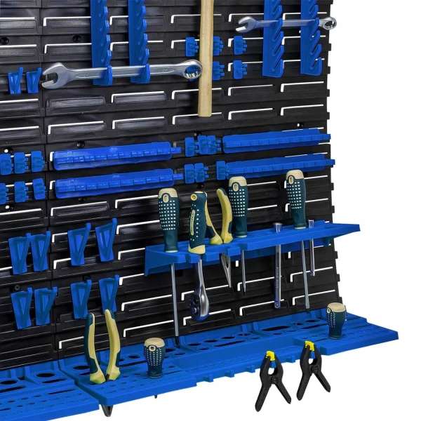 Настенный пластиковый стеллаж-стенд для инструментов 78х115,2см (полки для ключей и инструментов 4шт, крючки 24шт, держатели для ключей 6шт)