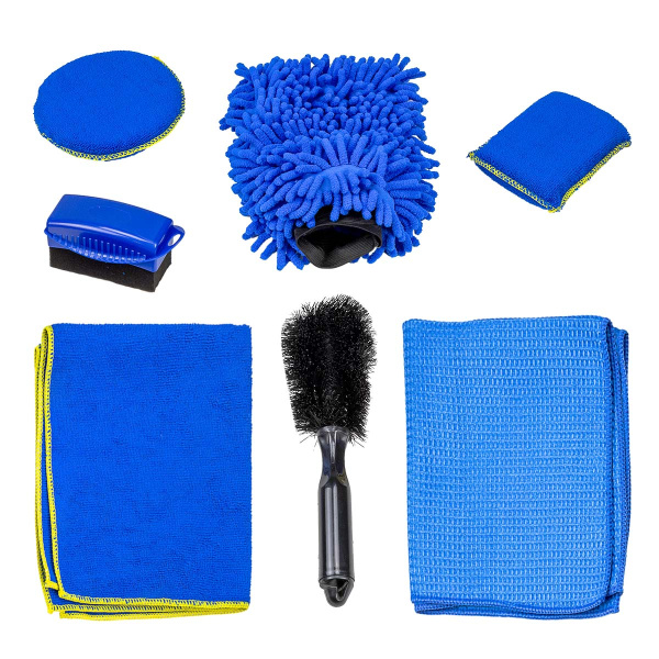 Набор для мойки а/м 7пр. (салфетки 400х400мм,двухсторонняя губка 230х170мм,губки для полировки,губка-аппликатор,щетка для дисков) в пластиковом кейсе