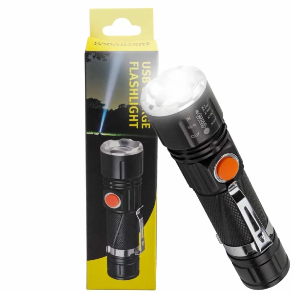 Фонарь ручной аккумуляторный с регулировкой фокуса луча и магнитом (4 режима работы, аккум. 1200мАч, время работы 1-4ч, время зар. 3ч, алюм. корпус)