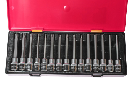 Набор головок и бит-головок JTC K4152 (1/2", TORX, HEX, SPLINE, 15 предметов в кейсе)