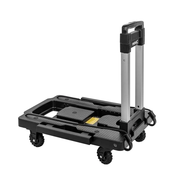 Тележка платформенная складная с телескопической ручкой+2крюка на эластичных ремнях L-1.6м(500х315/370мм,ручка 410-790мм,max нагр.140кг,5 колес)