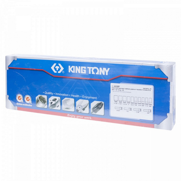 Набор ударных глубоких торцевых головок KING TONY 4416SP, 1/2", шестигранные, 3/8"-1&1/4", 15 предметов