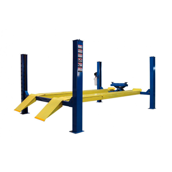 Подъемник четырехстоечный ROSSVIK V4-3.5 (ручная траверса 2 т, без поворотных кругов, синий RAL5015)